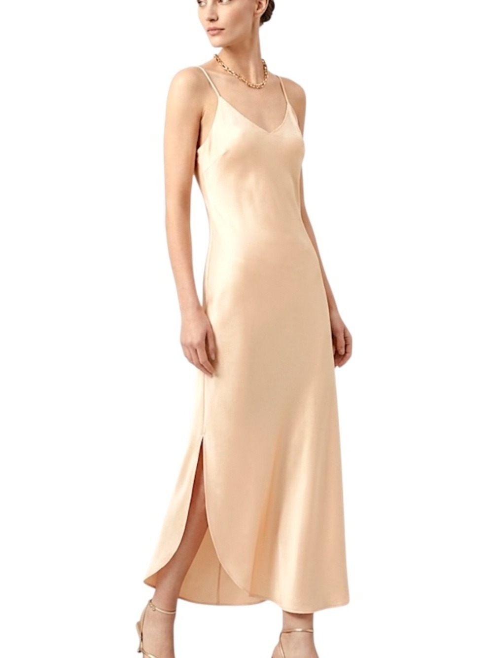 Vintage 80s 90s cream satin long minimalist old money slip dress M